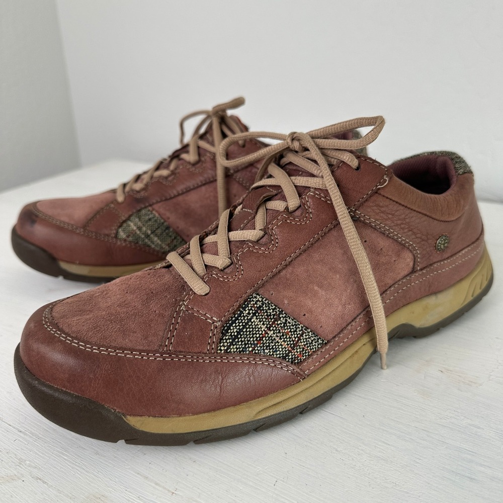 Taos Sneakers Womens 11 Plaid Accent Brown Leather Suede Lace Up Walking Shoes